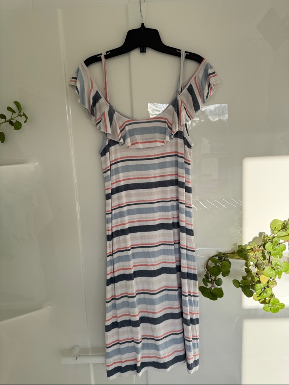Tribal Striped Off-Shoulder Ruffle Midi Dress